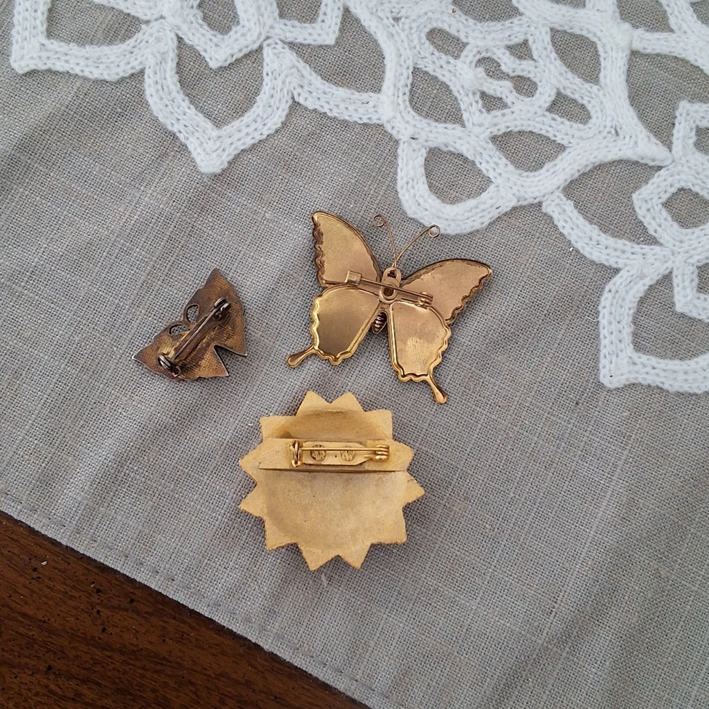 VTG Colorful Butterflies & Sunflower Brooch Set - Picture 3 of 5